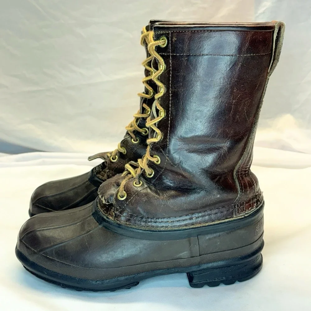 SCHNEE'S Winter Snow PAC BOOTS Mens 7!Brown Leather Rubber Vamps & Warm Liners